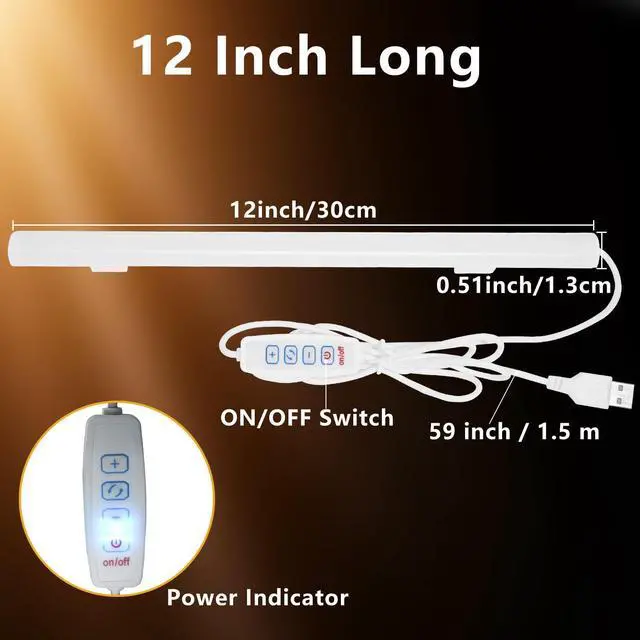 Alt view image 3 of 6 - 12 Inch LED Light Bar USB Powered 3 Colors White, Warm White, Yellow, with Switch, Magnetic Dimmable Frosted Cover, for Under Monitor Desk Cabinet, 3D Printer, Over Sink