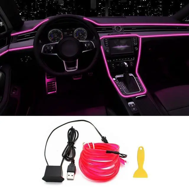 Main image of EL Wire Interior Car LED Strip Lights, 16.5FT USB Neon Glowing Strobing Electroluminescent Wire Strip with 6mm Sewing Edge, Ambient Lighting Kits for Car Home Decorations (Pink)