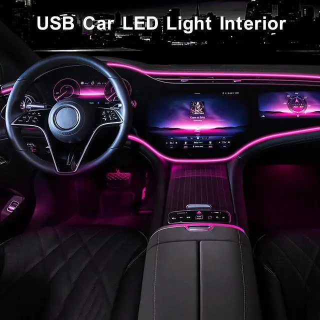 Alt view image 3 of 6 - EL Wire Interior Car LED Strip Lights, 16.5FT USB Neon Glowing Strobing Electroluminescent Wire Strip with 6mm Sewing Edge, Ambient Lighting Kits for Car Home Decorations (Pink)