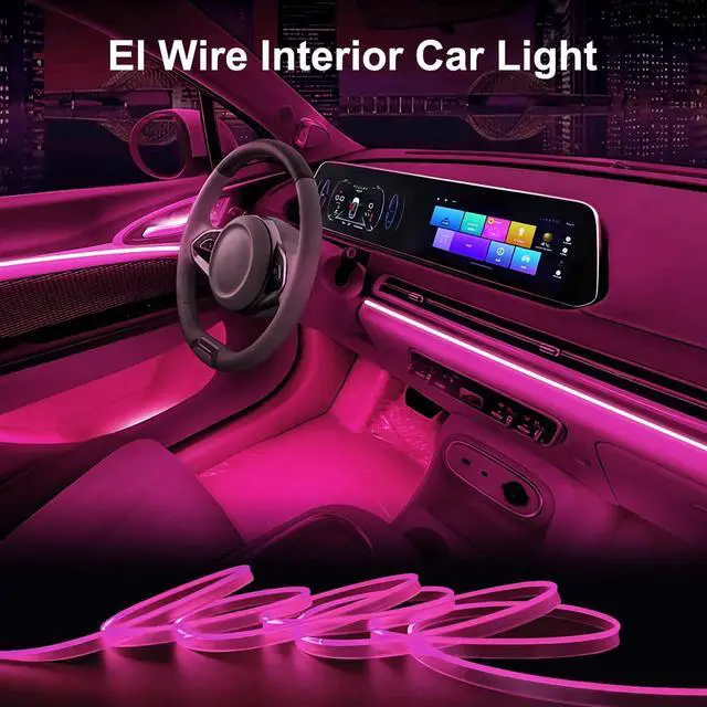 Alt view image 5 of 6 - EL Wire Interior Car LED Strip Lights, 16.5FT USB Neon Glowing Strobing Electroluminescent Wire Strip with 6mm Sewing Edge, Ambient Lighting Kits for Car Home Decorations (Pink)
