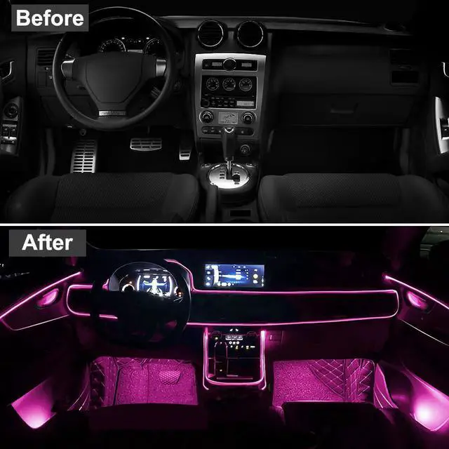 Alt view image 6 of 6 - EL Wire Interior Car LED Strip Lights, 16.5FT USB Neon Glowing Strobing Electroluminescent Wire Strip with 6mm Sewing Edge, Ambient Lighting Kits for Car Home Decorations (Pink)