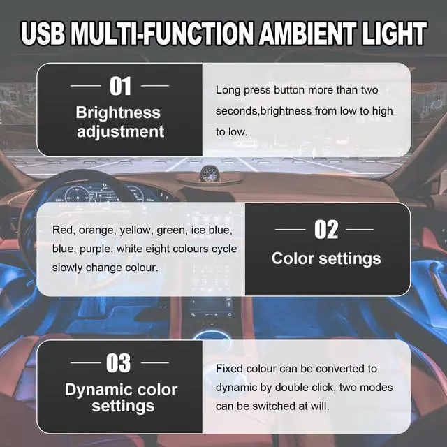 Alt view image 5 of 6 - 2PCS USB Type C LED Ambient Light, 8 Colors RGB Dynamic Atmosphere Lamp Car Interior Decor USB Night Light, Adjustable Bright Plug-in Mini Ambient Lighting Kit for Car Laptop