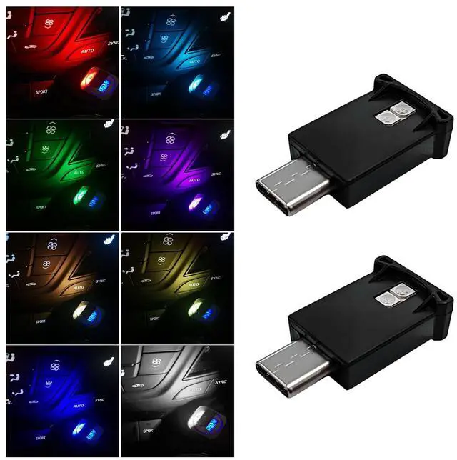 Main image of 2PCS USB Type C LED Ambient Light, 8 Colors RGB Dynamic Atmosphere Lamp Car Interior Decor USB Night Light, Adjustable Bright Plug-in Mini Ambient Lighting Kit for Car Laptop