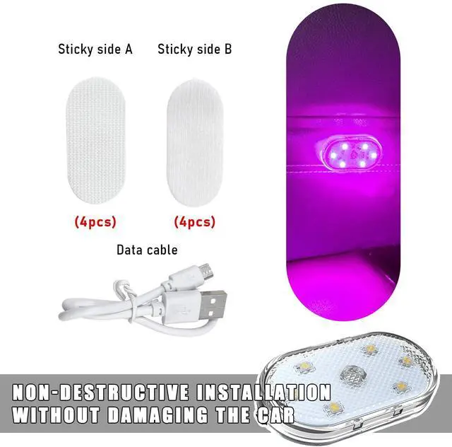 Alt view image 3 of 6 - 4 PCS Car LED Lights Interior Wireless, 7 Colors Magnetic Auto Ambient Light with 6 Bright LED Lamp Beads, Portable USB Rechargeable Vehicle Interior Led Night Light (Pink, Sticky, 4pcs)