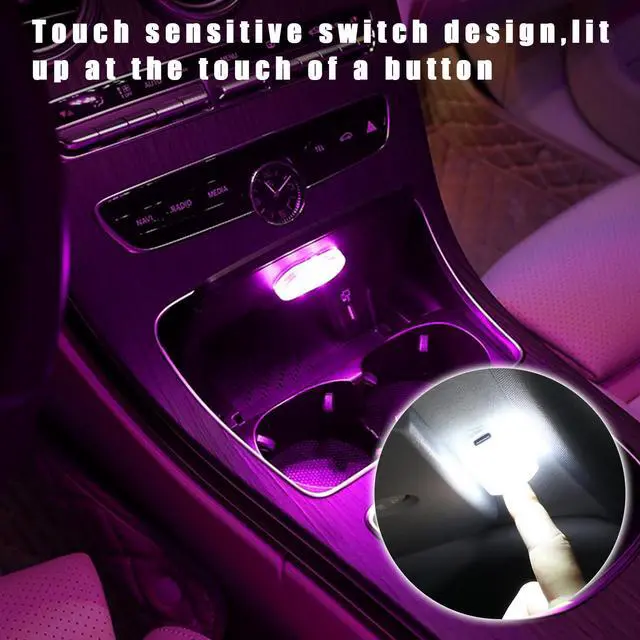 Alt view image 5 of 6 - 4 PCS Car LED Lights Interior Wireless, 7 Colors Magnetic Auto Ambient Light with 6 Bright LED Lamp Beads, Portable USB Rechargeable Vehicle Interior Led Night Light (Pink, Sticky, 4pcs)