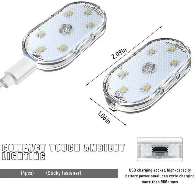 Alt view image 2 of 6 - 4 PCS Car LED Lights Interior Wireless, 7 Colors Magnetic Auto Ambient Light with 6 Bright LED Lamp Beads, Portable USB Rechargeable Vehicle Interior Led Night Light (Pink, Sticky, 4pcs)