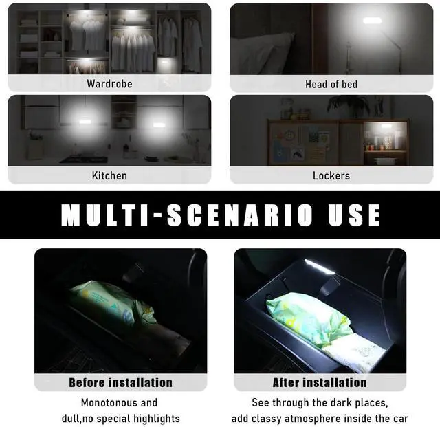 Alt view image 6 of 6 - 4 PCS Car LED Lights Interior Wireless, 7 Colors Magnetic Auto Ambient Light with 6 Bright LED Lamp Beads, Portable USB Rechargeable Vehicle Interior Led Night Light (Pink, Sticky, 4pcs)
