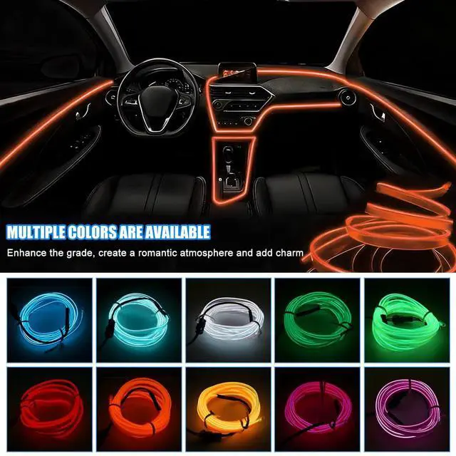 Alt view image 3 of 6 - EL Wire Car LED Strip Lights, 10FT 5V USB Vehicle Ambient Lighting Kit with Fuse Protection, Automotive Interior Neon Decoration Lamp with 5mm Sewing Edge, Universal Fit (Orange)