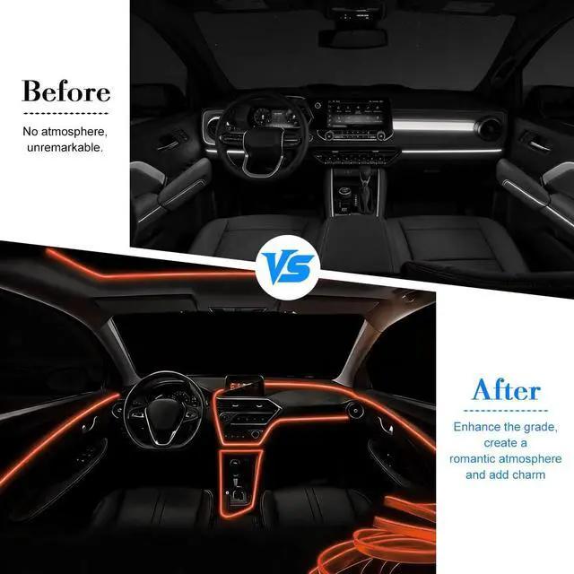 Alt view image 5 of 6 - EL Wire Car LED Strip Lights, 10FT 5V USB Vehicle Ambient Lighting Kit with Fuse Protection, Automotive Interior Neon Decoration Lamp with 5mm Sewing Edge, Universal Fit (Orange)