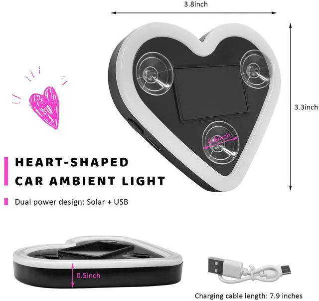 Alt view image 2 of 6 - Heart-Shaped Car LED Ambient Light, Solar-Powered Love Heart Lamp Vehicle C-Pillar Atmosphere Light, Vibration-Sensing Triangle Window Lights Car Interior Decoration (Red)