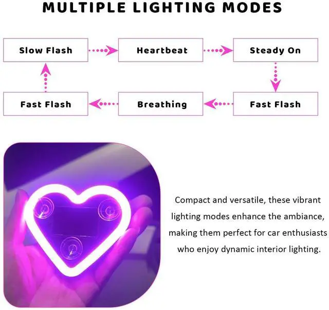 Alt view image 5 of 6 - Heart-Shaped Car LED Ambient Light, Solar-Powered Love Heart Lamp Vehicle C-Pillar Atmosphere Light, Vibration-Sensing Triangle Window Lights Car Interior Decoration (Red)