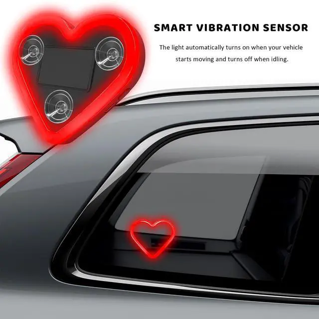 Alt view image 6 of 6 - Heart-Shaped Car LED Ambient Light, Solar-Powered Love Heart Lamp Vehicle C-Pillar Atmosphere Light, Vibration-Sensing Triangle Window Lights Car Interior Decoration (Red)