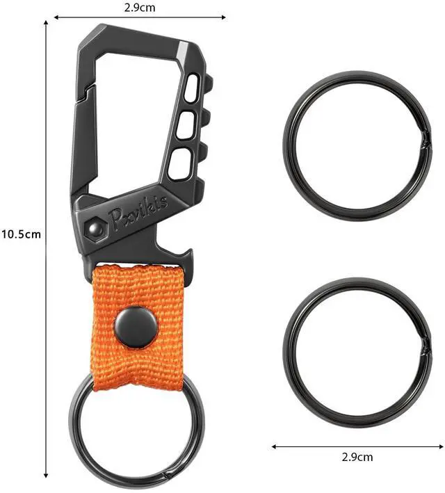 Alt view image 2 of 6 - Carabiner clip Keychain metal heavy duty key chain bottle opener holder car key fob belt ring unisex for men and women.Orange