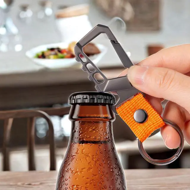 Alt view image 3 of 6 - Carabiner clip Keychain metal heavy duty key chain bottle opener holder car key fob belt ring unisex for men and women.Orange