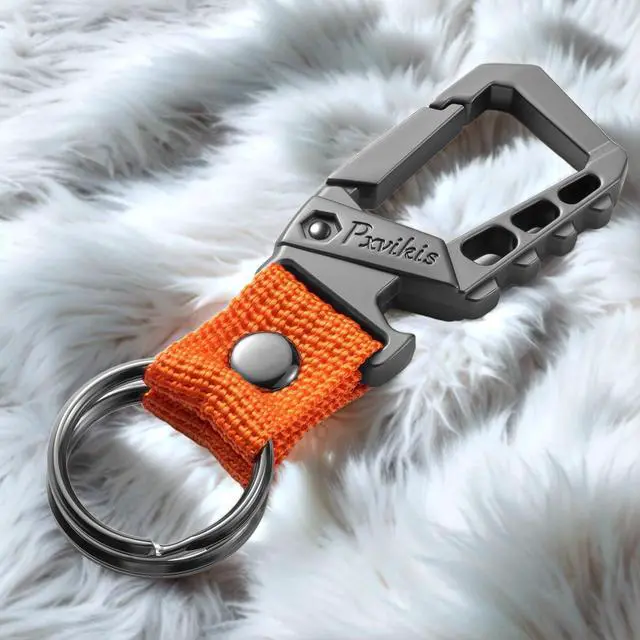 Alt view image 5 of 6 - Carabiner clip Keychain metal heavy duty key chain bottle opener holder car key fob belt ring unisex for men and women.Orange