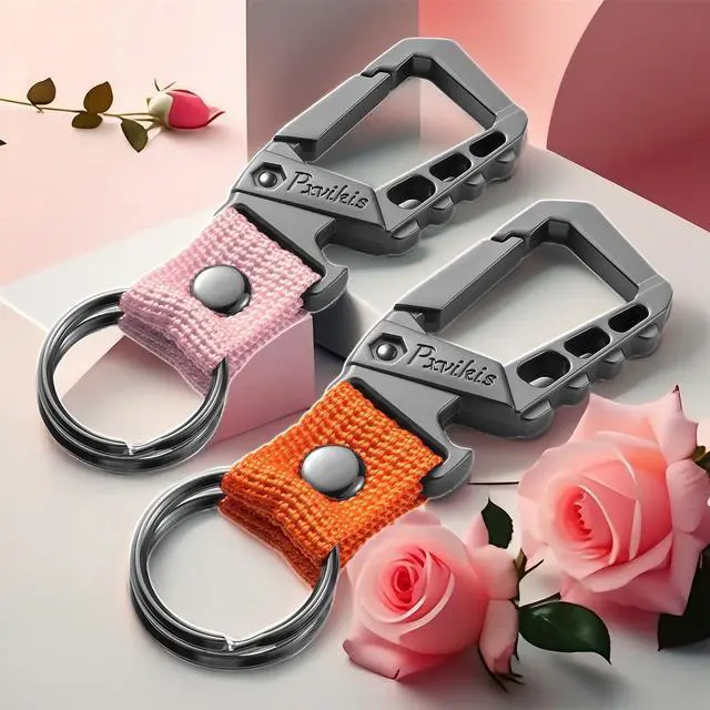 Alt view image 6 of 6 - Carabiner clip Keychain metal heavy duty key chain bottle opener holder car key fob belt ring unisex for men and women.Orange