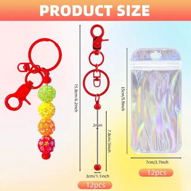 Alt view image 2 of 7 - 24 Pcs Beadable Keychains Bars bulk - 12 Colorful DIY Metal Beaded Keychain Making Kit + 12 Bags Included, Bead Keychain Supplies,Blank Key Chain, Perfect for Women, Men, Mother's Day, Birthday Gift