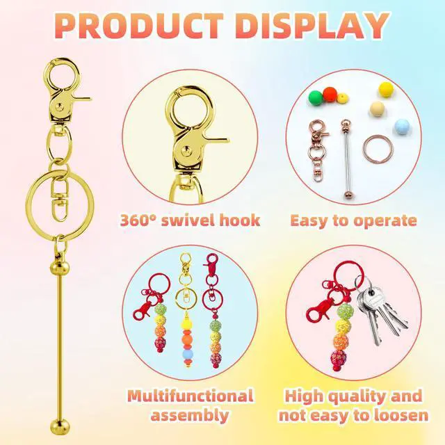 Alt view image 3 of 7 - 24 Pcs Beadable Keychains Bars bulk - 12 Colorful DIY Metal Beaded Keychain Making Kit + 12 Bags Included, Bead Keychain Supplies,Blank Key Chain, Perfect for Women, Men, Mother's Day, Birthday Gift