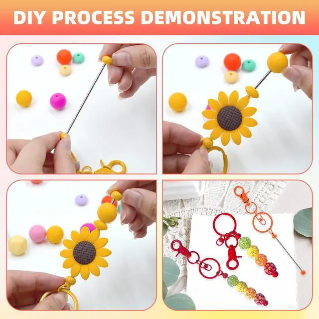 Alt view image 4 of 7 - 24 Pcs Beadable Keychains Bars bulk - 12 Colorful DIY Metal Beaded Keychain Making Kit + 12 Bags Included, Bead Keychain Supplies,Blank Key Chain, Perfect for Women, Men, Mother's Day, Birthday Gift