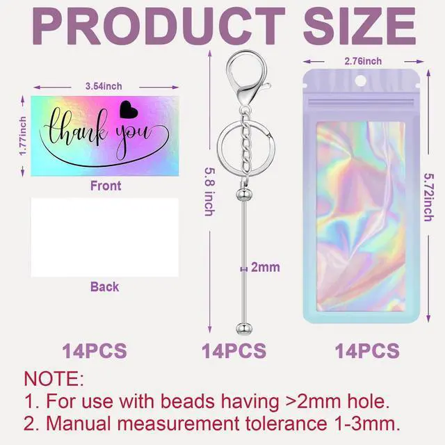 Alt view image 2 of 7 - 42 Pcs Beadable Keychain Bars Bulk Blank Beaded Keychain Making Kit DIY Bead Keychain Supplies 14 Metal Keychain Bars 14 Bags 14 Thank You Cards Included for Women, Men, Mother's Day, Birthday Gift