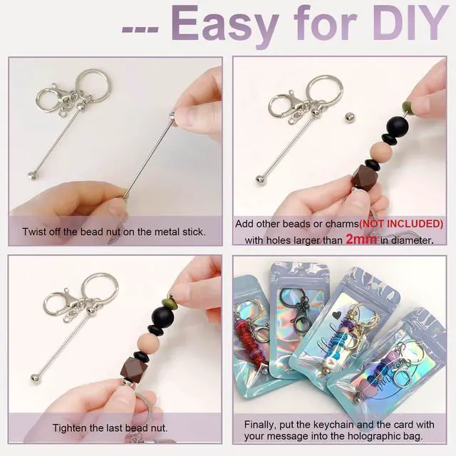Alt view image 5 of 7 - 42 Pcs Beadable Keychain Bars Bulk Blank Beaded Keychain Making Kit DIY Bead Keychain Supplies 14 Metal Keychain Bars 14 Bags 14 Thank You Cards Included for Women, Men, Mother's Day, Birthday Gift