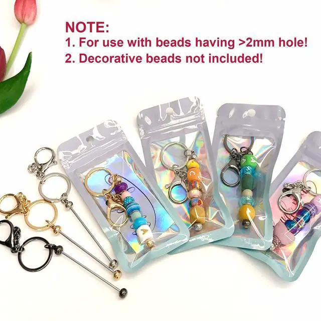 Alt view image 7 of 7 - 42 Pcs Beadable Keychain Bars Bulk Blank Beaded Keychain Making Kit DIY Bead Keychain Supplies 14 Metal Keychain Bars 14 Bags 14 Thank You Cards Included for Women, Men, Mother's Day, Birthday Gift