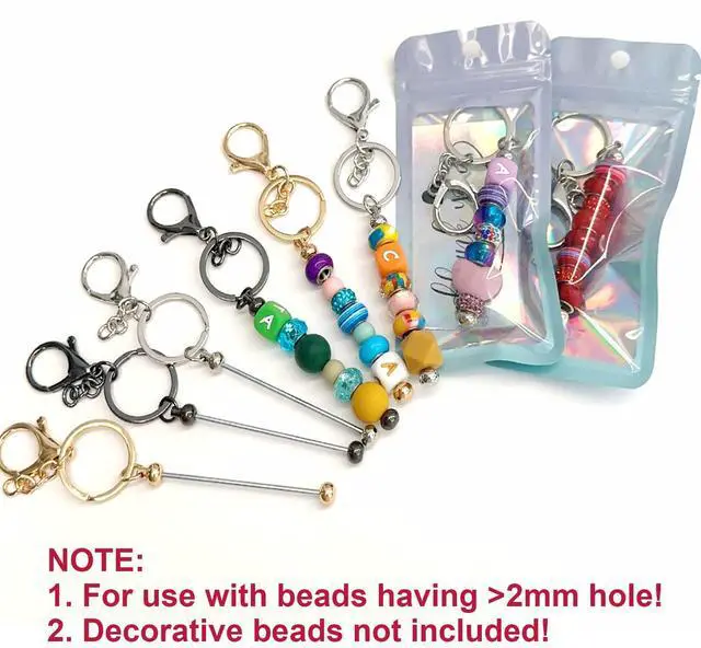 Alt view image 6 of 7 - 42 Pcs Beadable Keychain Bars Bulk Blank Beaded Keychain Making Kit DIY Bead Keychain Supplies 14 Metal Keychain Bars 14 Bags 14 Thank You Cards Included for Women, Men, Mother's Day, Birthday Gift
