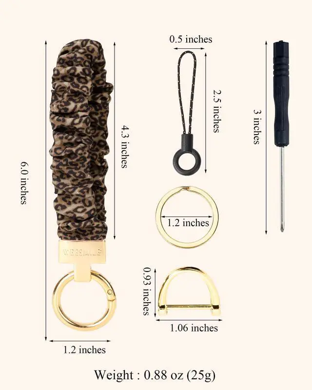 Alt view image 5 of 7 - Keychain Wristlet, Stretchy Key Chain for Car Keys with D ring, Cute Scrunchie Wrist Bracelet for Women Men (Print Leopard)