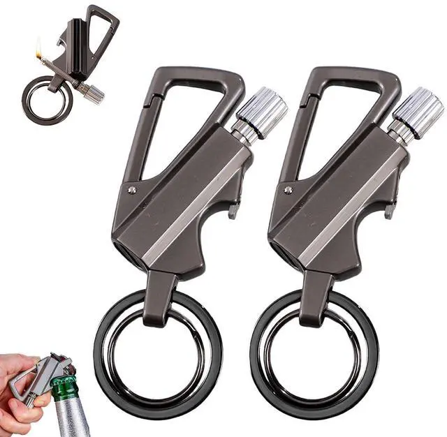 Main image of Keychain Lighter 2 Pack Metal Match Kerosene Lighter Reusable Waterproof Windproof Permanent Strike Anywhere with Multitool Bottle Opener, for Outdoor Survival Gift for Men(Black)