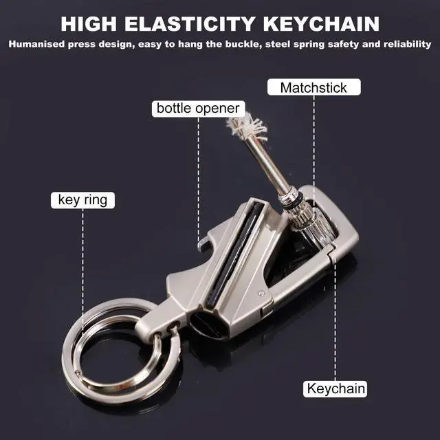 Alt view image 6 of 7 - Keychain Lighter 2 Pack Metal Match Kerosene Lighter Reusable Waterproof Windproof Permanent Strike Anywhere with Multitool Bottle Opener, for Outdoor Survival Gift for Men(Black)