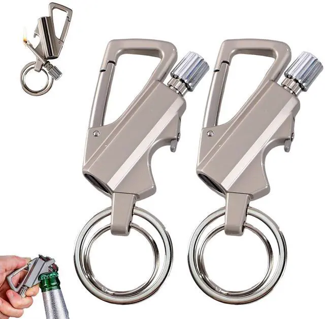 Main image of Keychain Lighter 2 Pack Metal Match Kerosene Lighter Reusable Waterproof Windproof Permanent Strike Anywhere with Multitool Bottle Opener, for Outdoor Survival Gift for Men