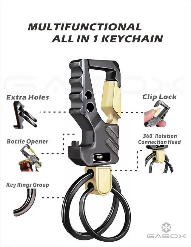 Alt view image 3 of 6 - 2Pcs Keychain EDC Keyring Bottle Opener Auto Car Key Holder Tactical Carabiner Key Chain Clip Llaveros Porte-Clés