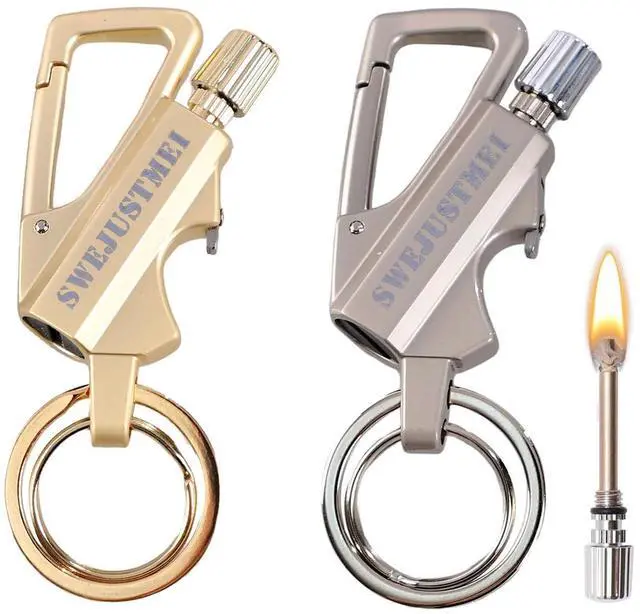 Main image of 2Pcs Permanent Match Infinity Lighter with Multitool Keychain Bottle Opener, Reusable Waterproof Match Strike Anywhere, Forever Flint Fire Starter for Outdoor Survival for Men, WomenGold + Silver