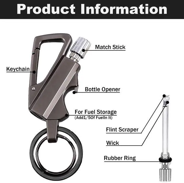 Alt view image 3 of 6 - 2 Pack Permanent Match Infinity Lighter with Multitool Keychain Bottle Opener, Reusable Waterproof Match Strike Anywhere, Forever for Outdoor Survival, for Men Women