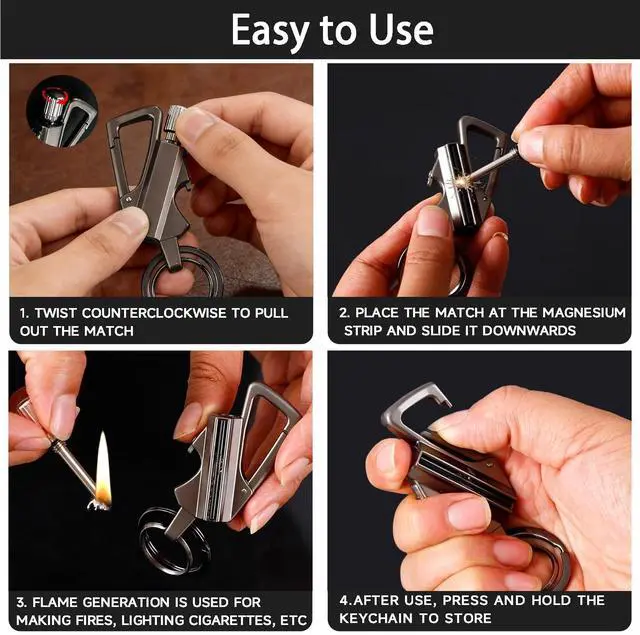 Alt view image 4 of 6 - 2 Pack Permanent Match Infinity Lighter with Multitool Keychain Bottle Opener, Reusable Waterproof Match Strike Anywhere, Forever for Outdoor Survival, for Men Women