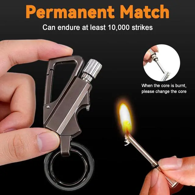 Alt view image 5 of 6 - 2 Pack Permanent Match Infinity Lighter with Multitool Keychain Bottle Opener, Reusable Waterproof Match Strike Anywhere, Forever for Outdoor Survival, for Men Women