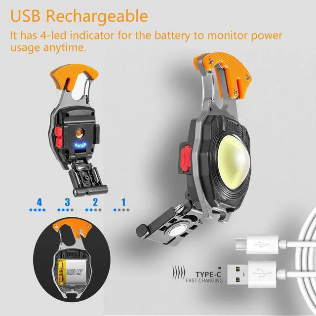Alt view image 4 of 6 - Multifunctional Keychain Flashlights, LED Rechargeable Flashlights with Life-Saving Whistles, Screwdriver Bottle, Opener, Multiple Light Mode Portable Pocket Light for Outoor Hiking