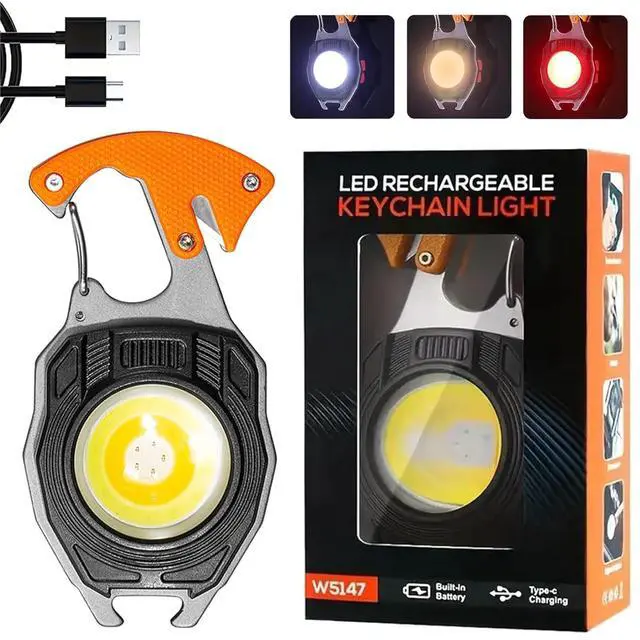 Main image of COB Keychain Work Light Keychain Flashlights 7 Light Modes 1600Lumen,portable usb rechargeable cob work light Emergency Light with Folding Bracket Bottle Opener and Magnet Base,Camping (Orange)
