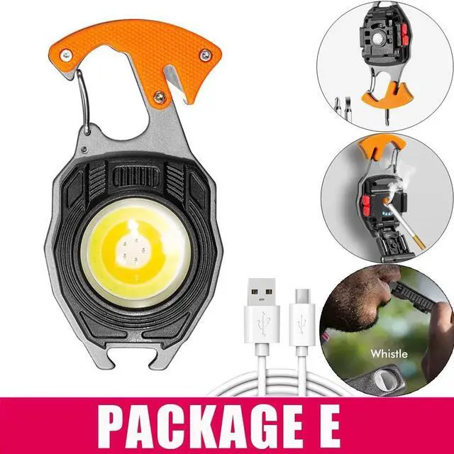 Alt view image 3 of 4 - COB Keychain Work Light Keychain Flashlights 7 Light Modes 1600Lumen,portable usb rechargeable cob work light Emergency Light with Folding Bracket Bottle Opener and Magnet Base,Camping (Orange)