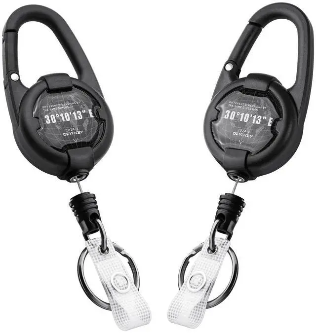 Main image of Retractable Keychain, Heavy Duty Carabiner Badge Holder, Tactical ID Badge Reel with 32 Steel Retractable Cord, 10 OZ with Badge Strap and Key Ring (Black, 2 Pack)