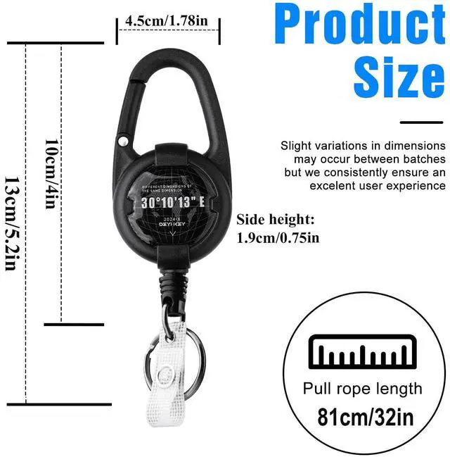 Alt view image 4 of 7 - Retractable Keychain, Heavy Duty Carabiner Badge Holder, Tactical ID Badge Reel with 32 Steel Retractable Cord, 10 OZ with Badge Strap and Key Ring (Black, 2 Pack)