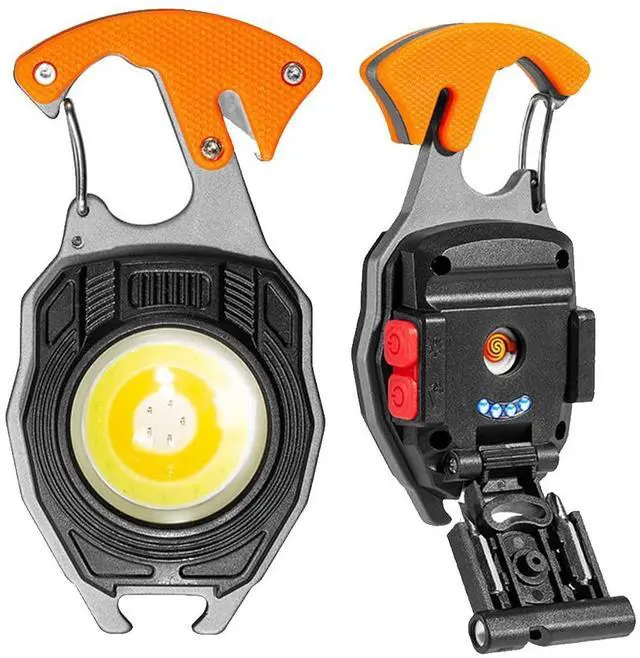 Main image of COB Keychain Work Light Keychain Flashlights, 7 Lighting Modes, 1600 Lumens, COB Rechargeable Multi-Function Work Light with Electric Lighter, Seat Belt Cutter, Screwdriver, Whistle