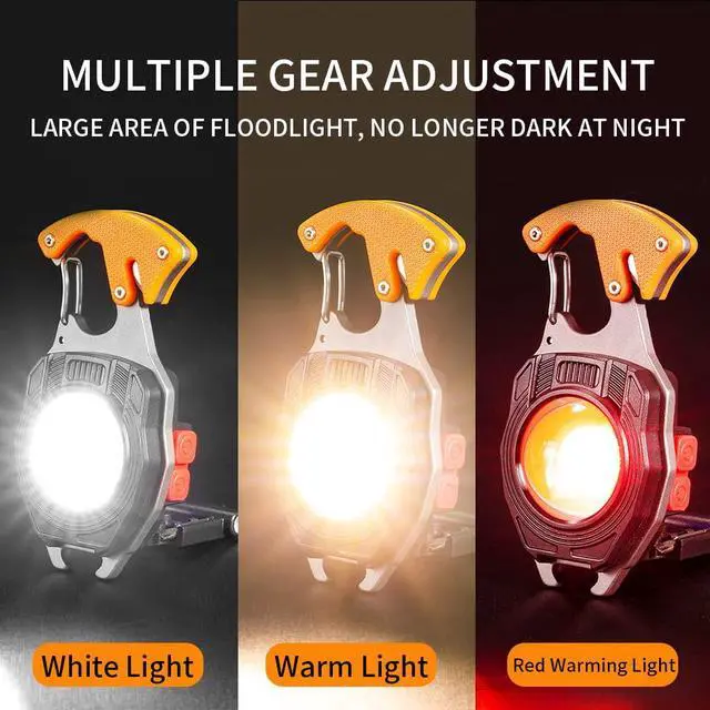 Alt view image 2 of 6 - COB Keychain Work Light Keychain Flashlights, 7 Lighting Modes, 1600 Lumens, COB Rechargeable Multi-Function Work Light with Electric Lighter, Seat Belt Cutter, Screwdriver, Whistle