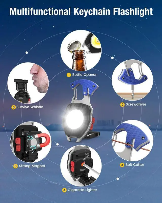 Alt view image 4 of 7 - Keychain Work Light, 7 Modes Mini Rechargeable Torch, IPX5, 800 Lumens COB Keychain Flashlight, Multifunctional Portable Light with Whistle for Outdoor Camping Emergency Lighting