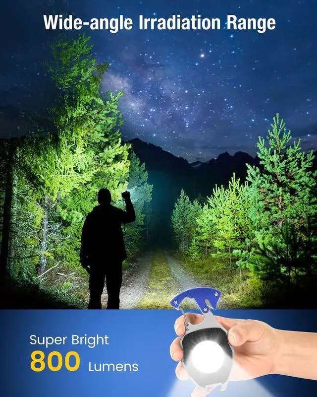 Alt view image 7 of 7 - Keychain Work Light, 7 Modes Mini Rechargeable Torch, IPX5, 800 Lumens COB Keychain Flashlight, Multifunctional Portable Light with Whistle for Outdoor Camping Emergency Lighting