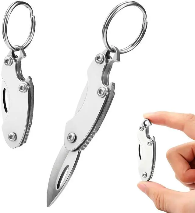 Main image of 2-Pack Olive-Shaped Stainless Steel Folding Knives Compact, Multi-Functional EDC Tool with Bottle Opener, Keychain Attachment, and Sharp 7Cr Steel Blade (1.65" Closed, 0.35 oz)