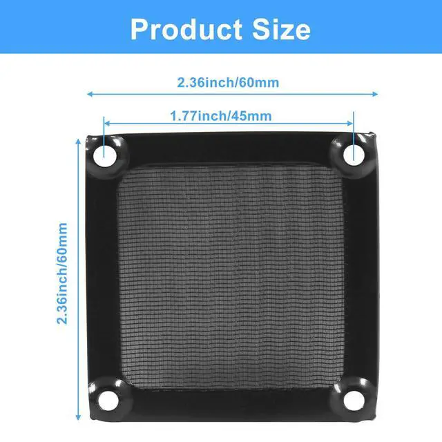 Alt view image 3 of 5 - 4Pcs Computer Fan Filter Grills with Screws, 60mm Aluminum Frame Mesh Black PC Dust Filter, Dustproof Cover for Computers Case