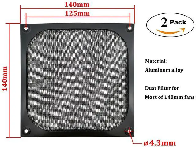 Alt view image 2 of 6 - 140mm Desktop Computer Case Fan Dust Filter Grills Dustproof Case Cover with Screws, Aluminum Frame Ultra Fine Stainelss Steel Mesh, Black Color - 2 Pack