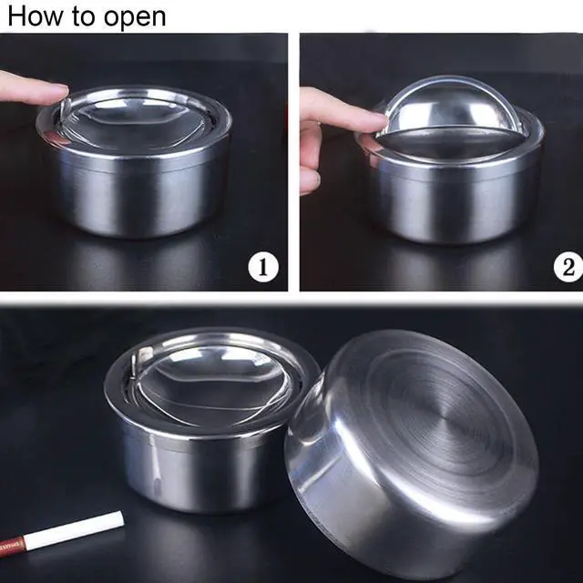 Alt view image 2 of 5 - Outdoor Ashtray with Lid, Flip Top Stainless Steel Ash Tray, Metal Windproof Cigarette Ashtrays for Indoor or Outdoor Use, Desktop Smoking Ashtray Office Patio Home Decor