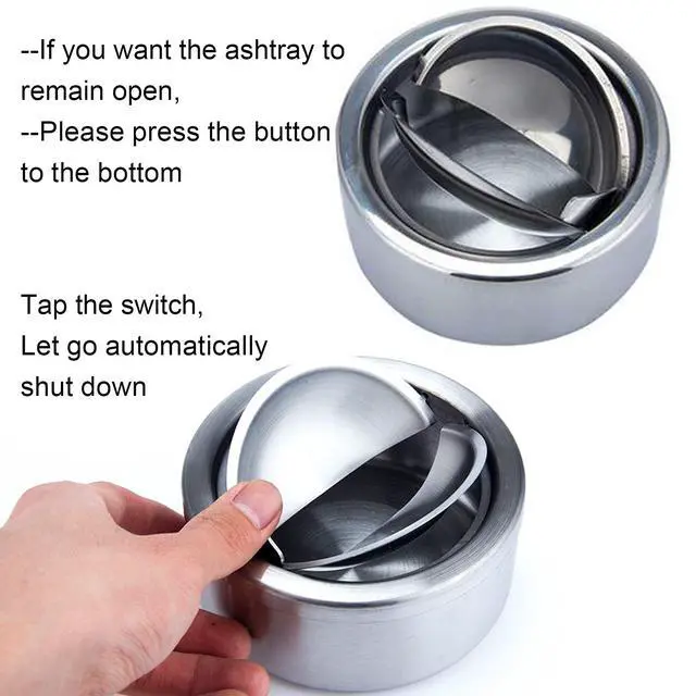 Alt view image 5 of 5 - Outdoor Ashtray with Lid, Flip Top Stainless Steel Ash Tray, Metal Windproof Cigarette Ashtrays for Indoor or Outdoor Use, Desktop Smoking Ashtray Office Patio Home Decor